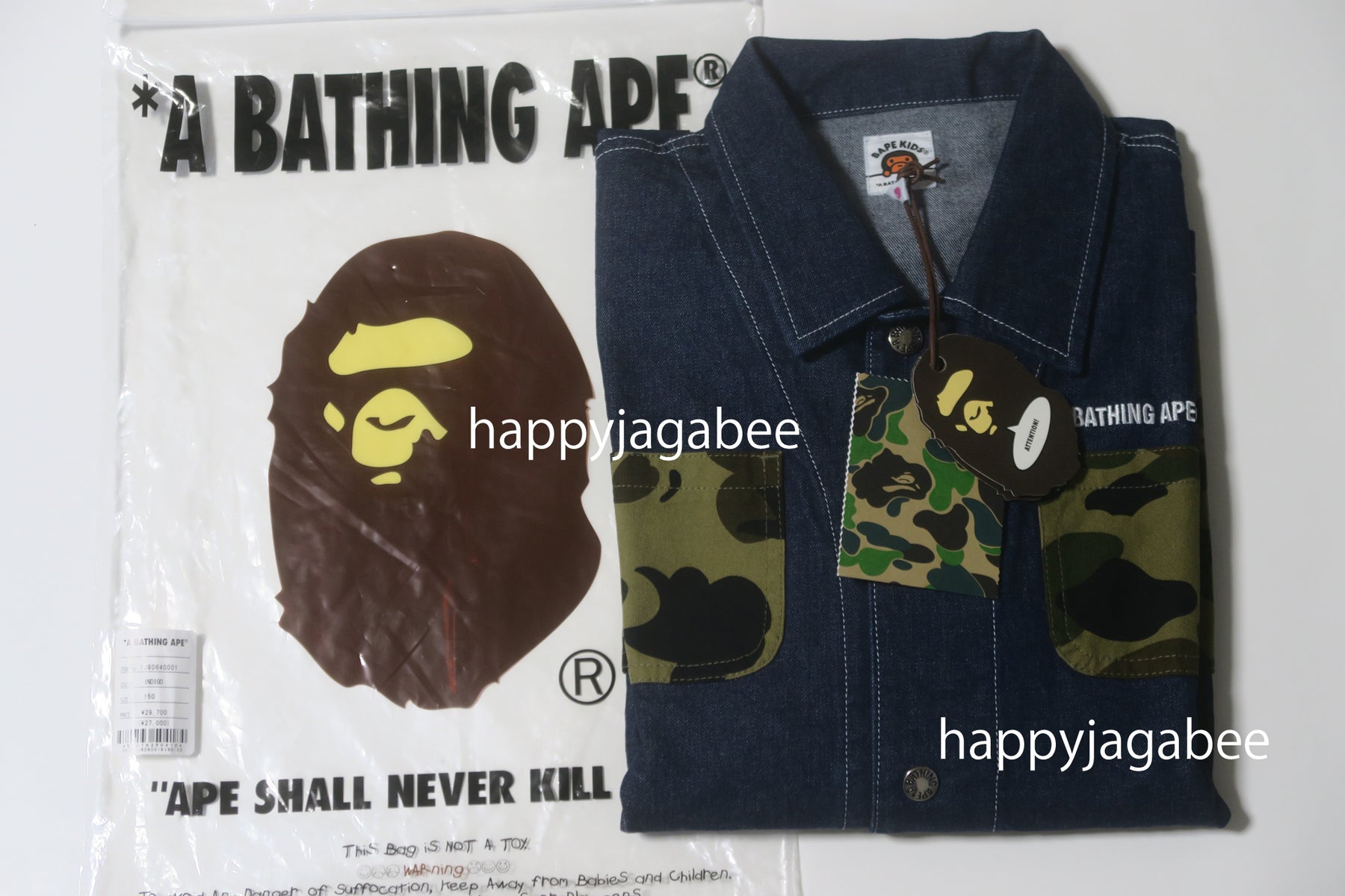 A BATHING APE BAPE KIDS 1ST CAMO POCKET DENIM COVERALL