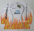 A BATHING APE FLAME PATTERN MULTI LOGO RELAXED FIT FOOTBALL JERSEY