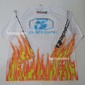 A BATHING APE FLAME PATTERN MULTI LOGO RELAXED FIT FOOTBALL JERSEY