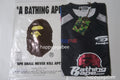 A BATHING APE FLAME PATTERN MULTI LOGO RELAXED FIT FOOTBALL JERSEY