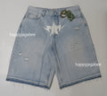 A BATHING APE DESTROYED STA RELAXED FIT 13oz DENIM SHORTS