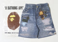 A BATHING APE BAPE KIDS BAPE DENIM PRINT SWEAT SHORTS