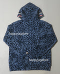 A BATHING APE BAPE KIDS WILD LEOPARD PATTERN SHARK ZIP HOODIE