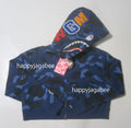 A BATHING APE Ladies' COLOR CAMO CRYSTAL STONE SHARK CROPPED FULL ZIP HOODIE