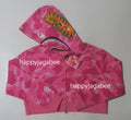 A BATHING APE Ladies' COLOR CAMO CRYSTAL STONE SHARK CROPPED FULL ZIP HOODIE
