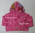 A BATHING APE Ladies' COLOR CAMO CRYSTAL STONE SHARK CROPPED FULL ZIP HOODIE