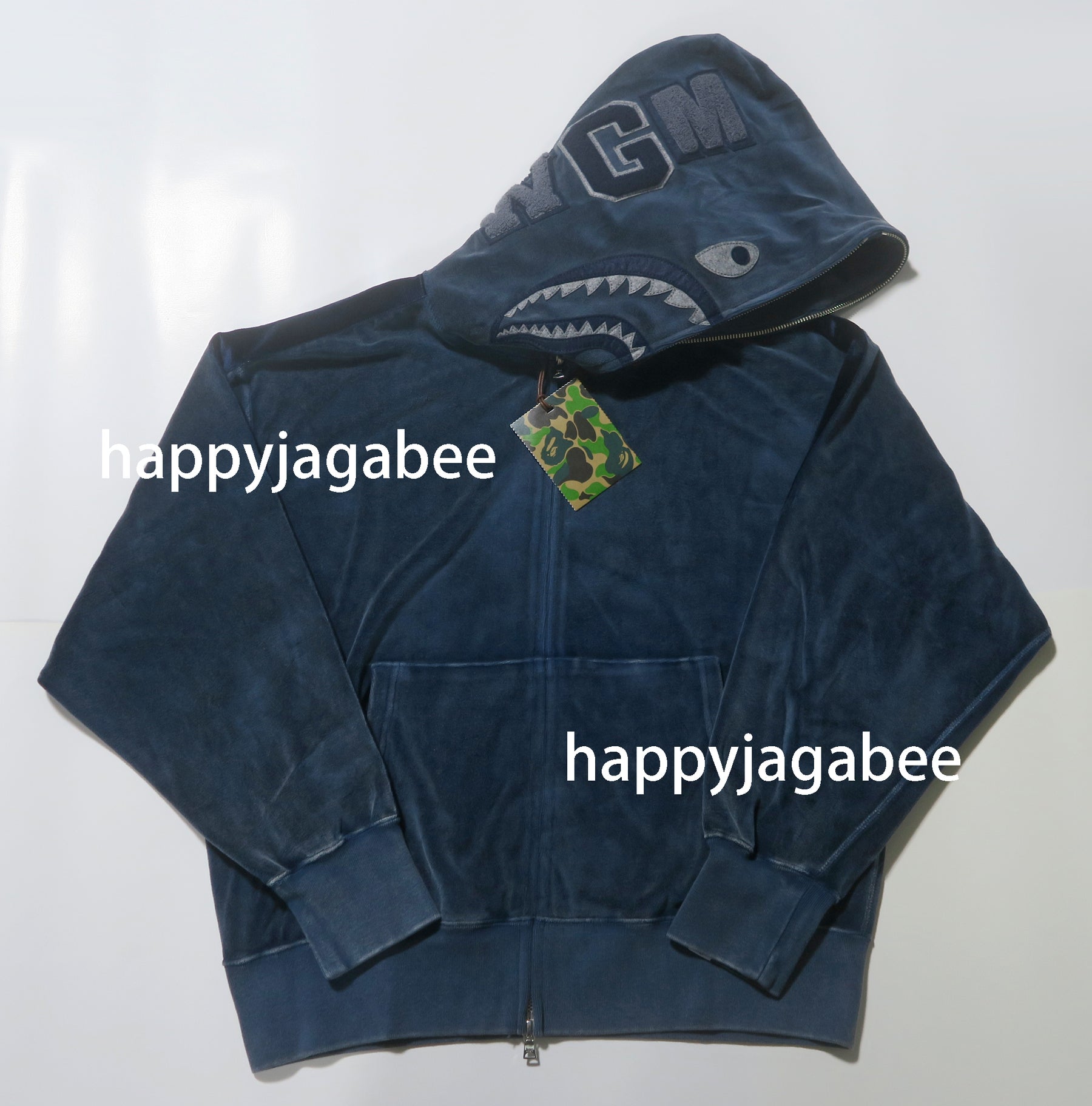 A BATHING APE SNOW WASH SHARK RELAXED FIT FULL ZIP HOODIE