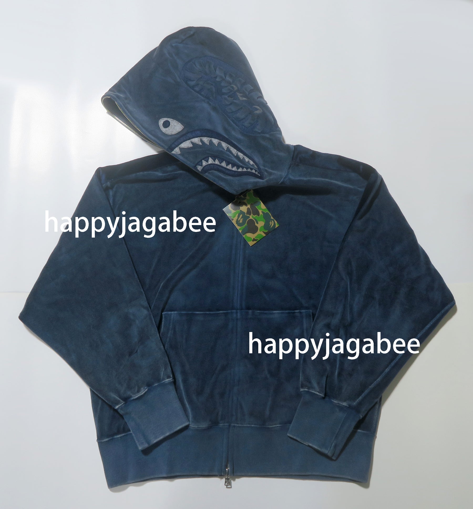 A BATHING APE SNOW WASH SHARK RELAXED FIT FULL ZIP HOODIE