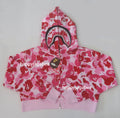 A BATHING APE Ladies' ABC CAMO CRYSTAL STONE SHARK CROPPED FULL ZIP HOODIE