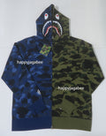 A BATHING APE SPLIT CAMO SHARK FULL ZIP HOODIE
