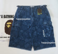 A BATHING APE JAPANESE INDIGO ART CAMO JUNGLE DENIM RELAXED FIT CARGO SHORTS