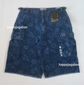 A BATHING APE JAPANESE INDIGO ART CAMO JUNGLE DENIM RELAXED FIT CARGO SHORTS