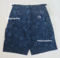 A BATHING APE JAPANESE INDIGO ART CAMO JUNGLE DENIM RELAXED FIT CARGO SHORTS