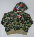 A BATHING APE Ladies' ABC CAMO TOWEL JACQUARD SHARK CROPPED FULL ZIP HOODIE