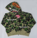 A BATHING APE Ladies' ABC CAMO TOWEL JACQUARD SHARK CROPPED FULL ZIP HOODIE