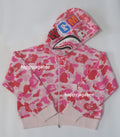 A BATHING APE Ladies' ABC CAMO TOWEL JACQUARD SHARK CROPPED FULL ZIP HOODIE