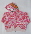 A BATHING APE Ladies' ABC CAMO TOWEL JACQUARD SHARK CROPPED FULL ZIP HOODIE