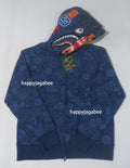 A BATHING APE JAPANESE INDIGO ART CAMO DOUBLE TIGER SHARK FULL ZIP HOODIE