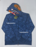 A BATHING APE JAPANESE INDIGO ART CAMO DOUBLE TIGER SHARK FULL ZIP HOODIE