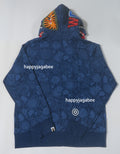 A BATHING APE JAPANESE INDIGO ART CAMO DOUBLE TIGER SHARK FULL ZIP HOODIE