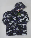 A BATHING APE BAPE KIDS GLITCH WOODLAND CAMO SHARK ZIP HOODIE