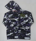 A BATHING APE BAPE KIDS GLITCH WOODLAND CAMO SHARK ZIP HOODIE