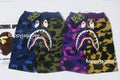 A BATHING APE BAPE KIDS SPLIT CAMO SHARK SWEAT SHORTS