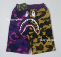 A BATHING APE BAPE KIDS SPLIT CAMO SHARK SWEAT SHORTS