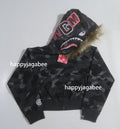 A BATHING APE Ladies' COLOR CAMO FUR SHARK CROPPED ZIP HOODIE