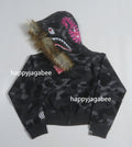 A BATHING APE Ladies' COLOR CAMO FUR SHARK CROPPED ZIP HOODIE