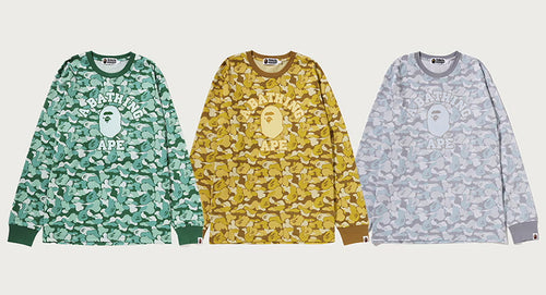 A BATHING APE BAPE CARD CAMO COLLEGE L/S TEE ( ONLINE EXCLUSIVE )