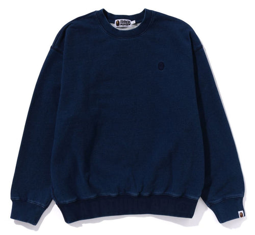 A BATHING APE APE HEAD ONE POINT INDIGO CREWNECK