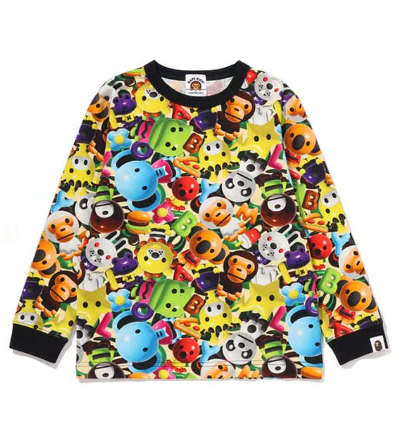 A BATHING APE BAPE KIDS 3D MILO ALL FRIENDS LS TEE