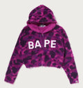 A BATHING APE Ladies' COLOR CAMO BAPE LOGO FUR CROPPED ZIP HOODIE