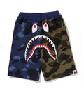 A BATHING APE BAPE KIDS SPLIT CAMO SHARK SWEAT SHORTS
