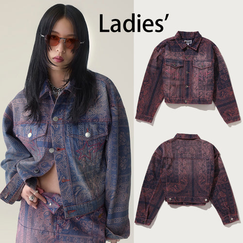 A BATHING APE Ladies' PAISLEY PATTERN DENIM BOXY CROPPED JACKET