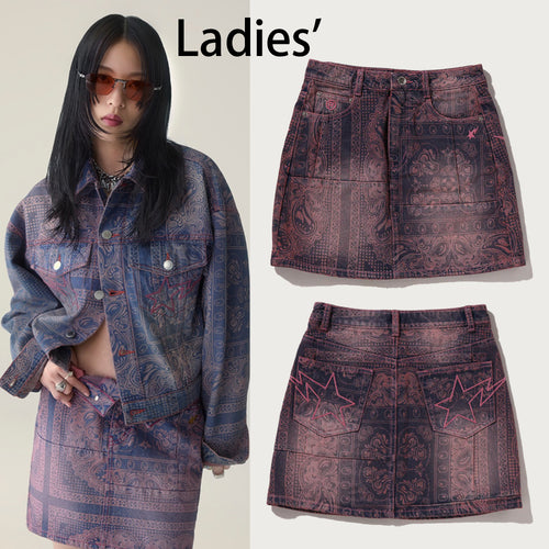 A BATHING APE Ladies' PAISLEY PATTERN DENIM SKIRT