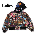 A BATHING APE Ladies' HYBRID CAMO HOODED CROPPED SHARK MA-1 JACKET