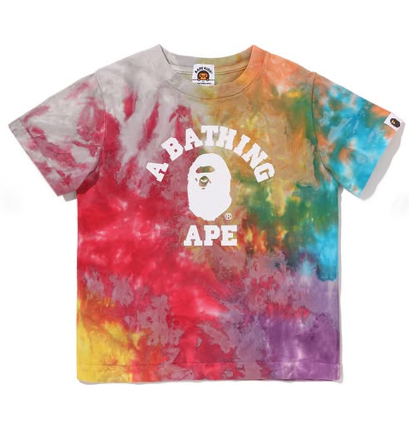 A BATHING APE BAPE KIDS TIE DYED COLLEGE TEE