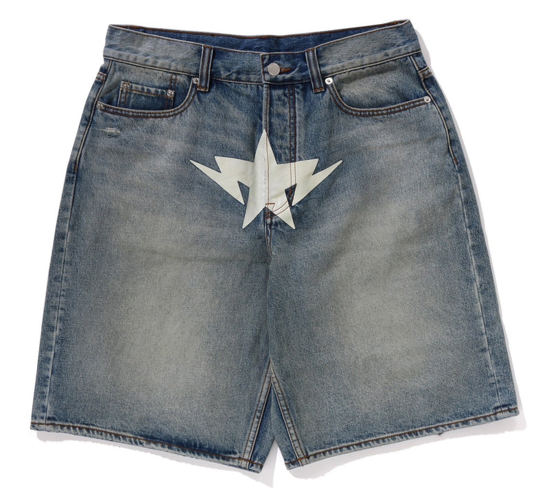 A BATHING APE TWIN STA 13oz DENIM LOOSE FIT SHORTS