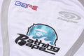 A BATHING APE FLAME PATTERN MULTI LOGO RELAXED FIT FOOTBALL JERSEY