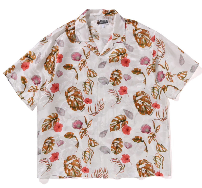 A BATHING APE VACATION PATTERN OPEN COLLAR SS SHIRT