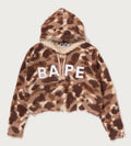 A BATHING APE Ladies' COLOR CAMO BAPE LOGO FUR CROPPED ZIP HOODIE