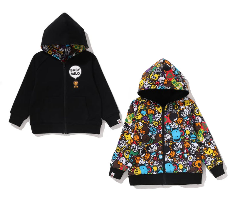 A BATHING APE BAPE KIDS BABY MILO PATTERN REVERSIBLE ZIP HOODIE - happyjagabee store