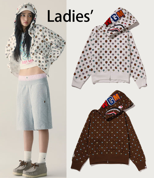 A BATHING APE Ladies' MILOGRAM SWEETS PATTERN SHARK FULL ZIP HOODIE