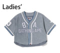 A BATHING APE Ladies' MULTI LOGO DENIM CROPPED BASEBALL SHIRT