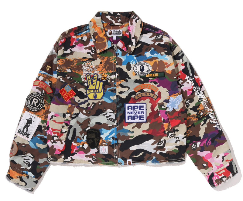A BATHING APE Ladies' HYBRID CAMO MULTI LOGO BOXY CROPPED JACKET