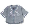 A BATHING APE Ladies' MULTI LOGO DENIM CROPPED BASEBALL SHIRT