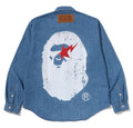 A BATHING APE JAPAN DENIM COLLECTION APE HEAD RELAXED FIT DENIM SHIRTS