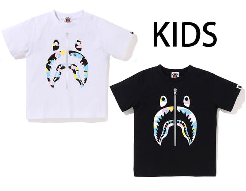 A BATHING APE BAPE KIDS NEW MULTI CAMO SHARK TEE